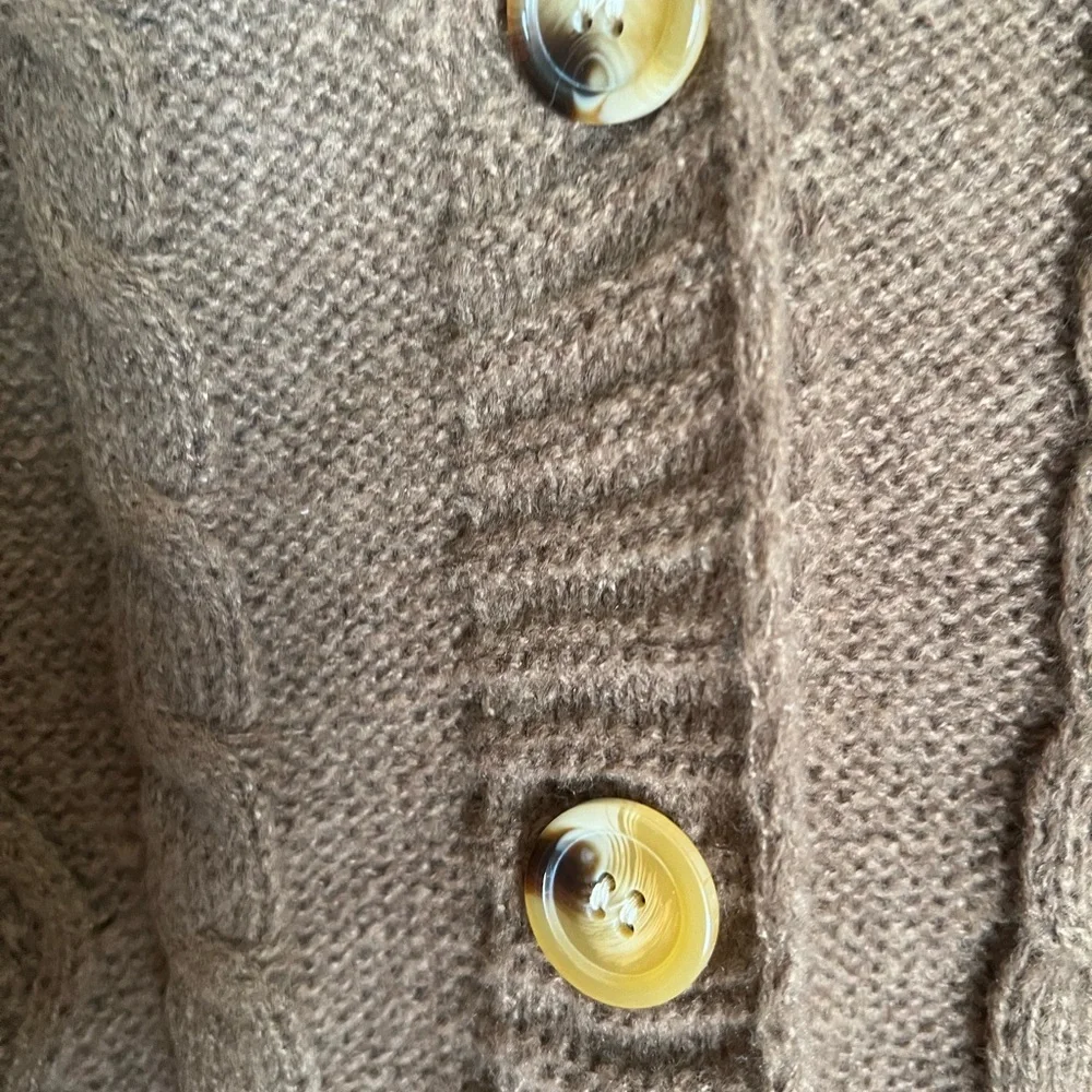 Cozy Brown Cable Knit V-Neck Button Cardigan Sweater